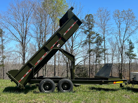 NC jobsite dump trailer 17000lb in Forest Green Solid mag wheels